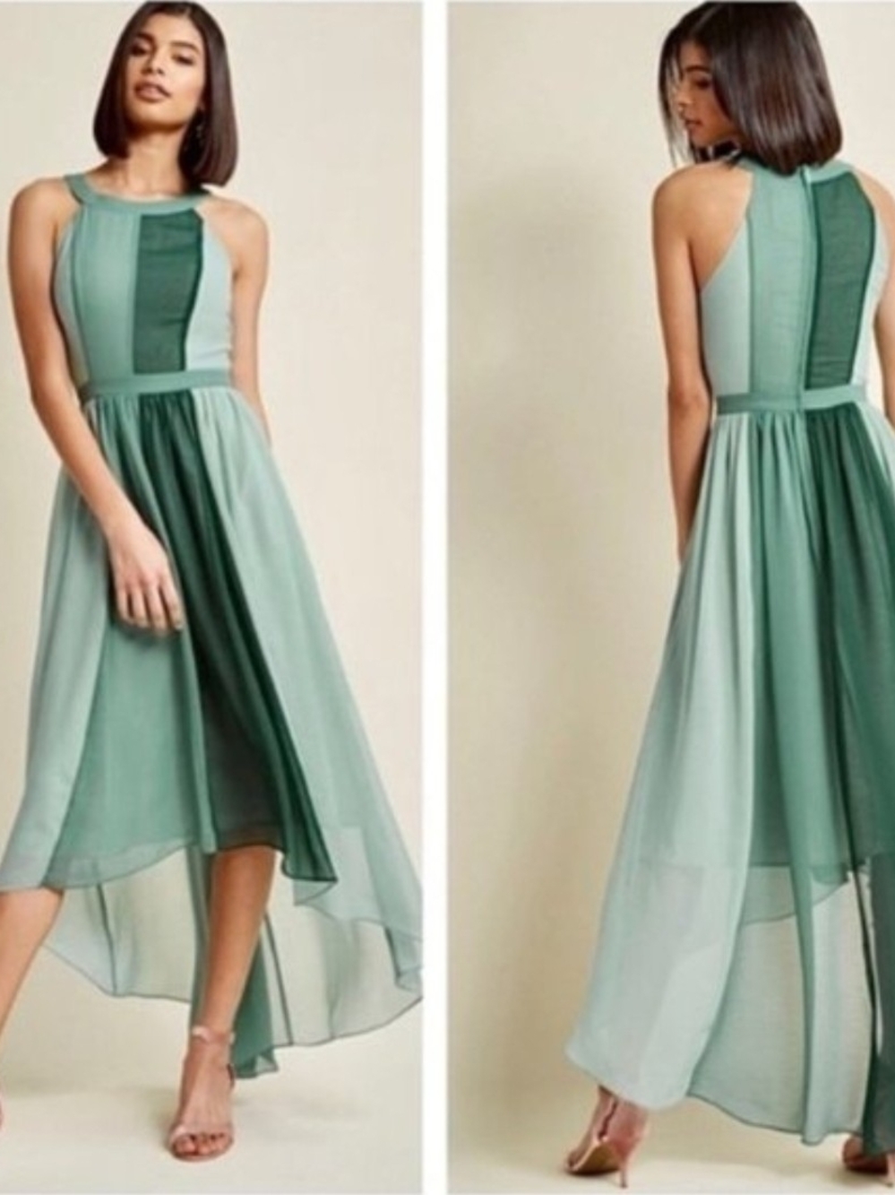 Modcloth PEACHY QUEEN Green High-Low Chiffon Dress